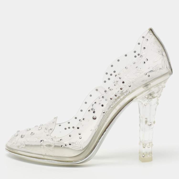 Pre Owned Dolce & Gabbana Transparent PVC Crystal Embellished Pumps Size 37