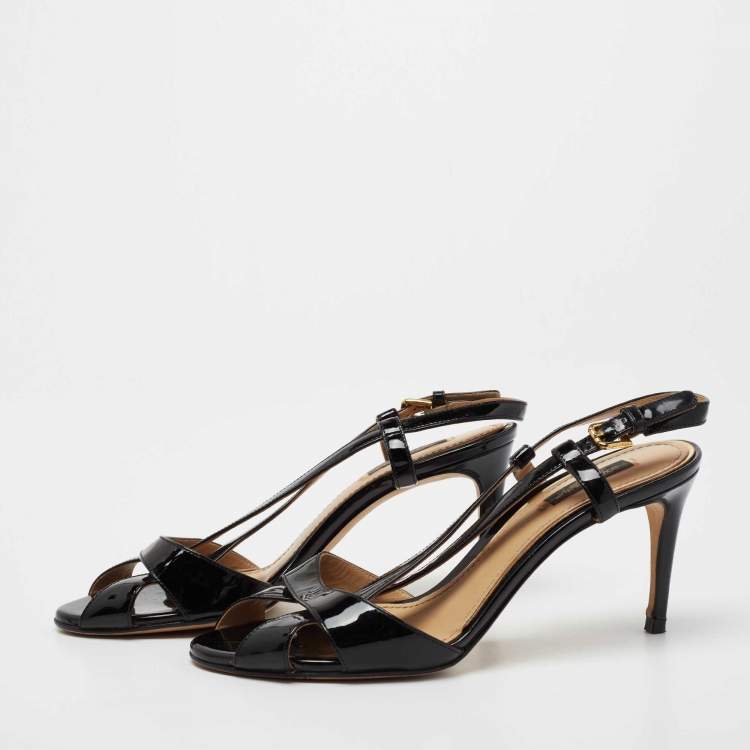 Pre Owned Dolce & Gabbana Black Patent Leather Ankle Strap Sandals Size 39