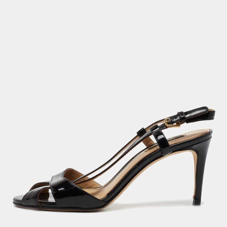 Pre Owned Dolce & Gabbana Black Patent Leather Ankle Strap Sandals Size 39
