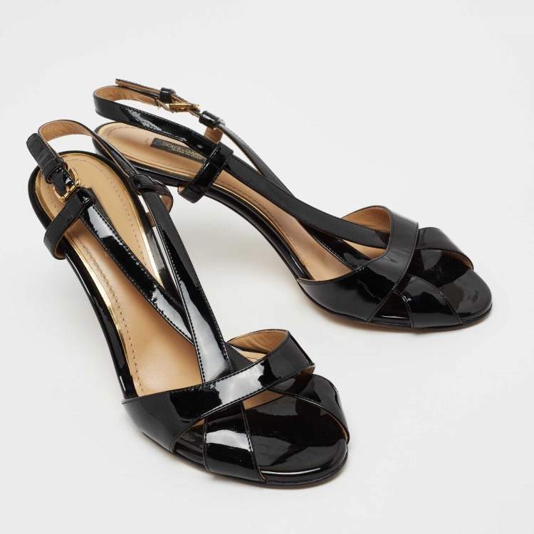 Pre Owned Dolce & Gabbana Black Patent Leather Ankle Strap Sandals Size 39