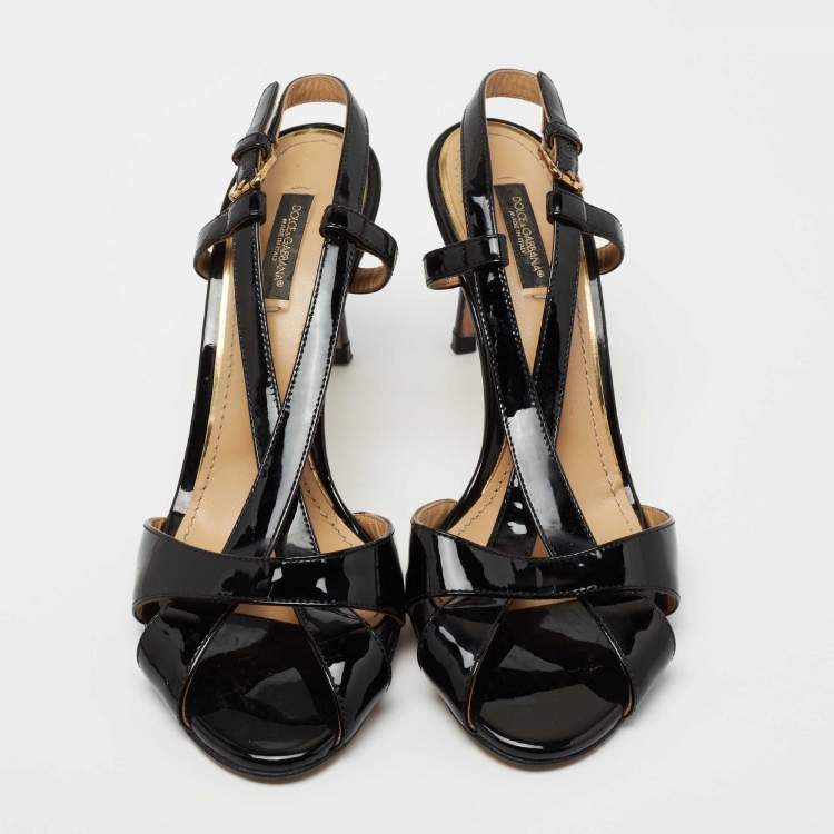 Pre Owned Dolce & Gabbana Black Patent Leather Ankle Strap Sandals Size 39