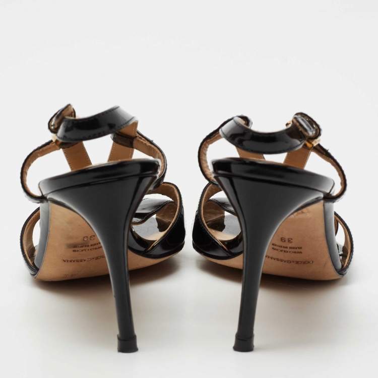 Pre Owned Dolce & Gabbana Black Patent Leather Ankle Strap Sandals Size 39