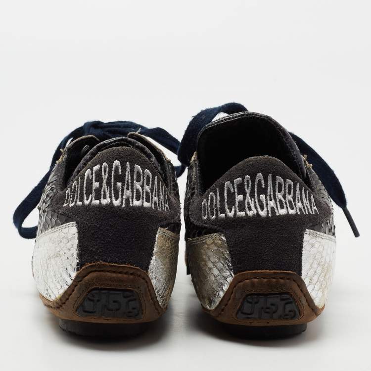 Pre Owned Dolce & Gabbana Multicolor Python Leather And Suede Low Top Sneakers Size 40