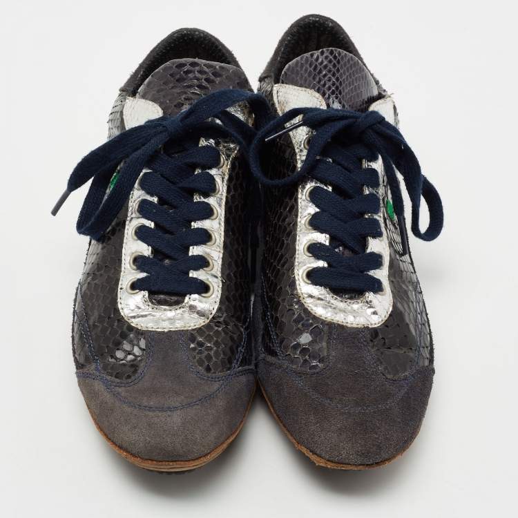 Pre Owned Dolce & Gabbana Multicolor Python Leather And Suede Low Top Sneakers Size 40