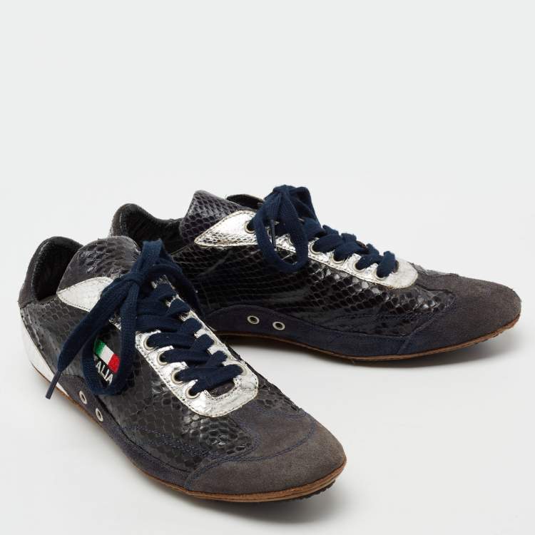 Pre Owned Dolce & Gabbana Multicolor Python Leather And Suede Low Top Sneakers Size 40