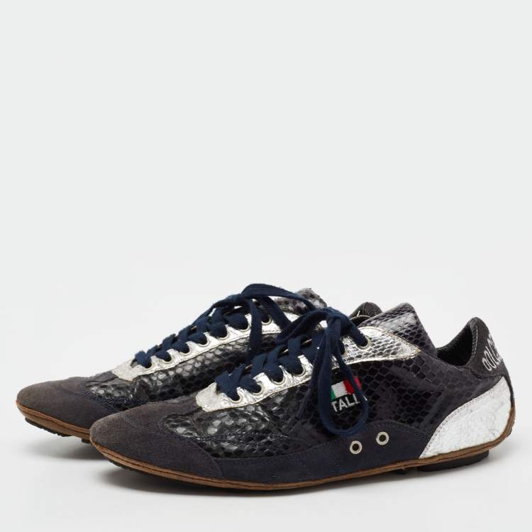 Pre Owned Dolce & Gabbana Multicolor Python Leather And Suede Low Top Sneakers Size 40