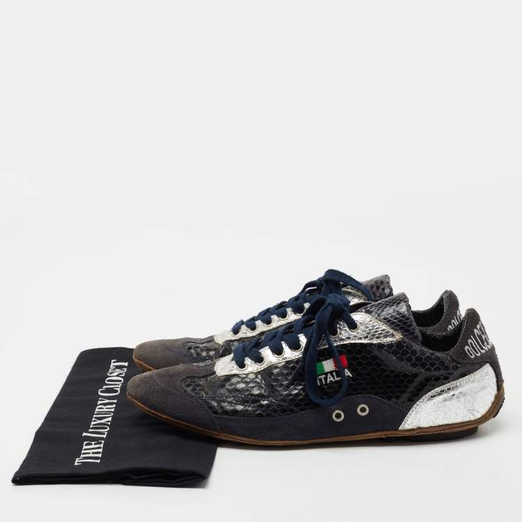 Pre Owned Dolce & Gabbana Multicolor Python Leather And Suede Low Top Sneakers Size 40