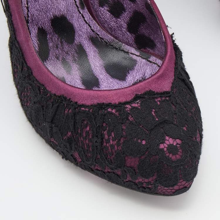 Pre Owned Dolce & Gabbana Purple/Black Lace And Satin Platform Pumps Size 39