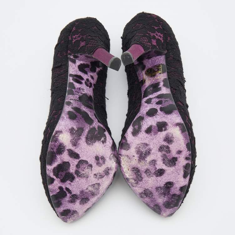 Pre Owned Dolce & Gabbana Purple/Black Lace And Satin Platform Pumps Size 39
