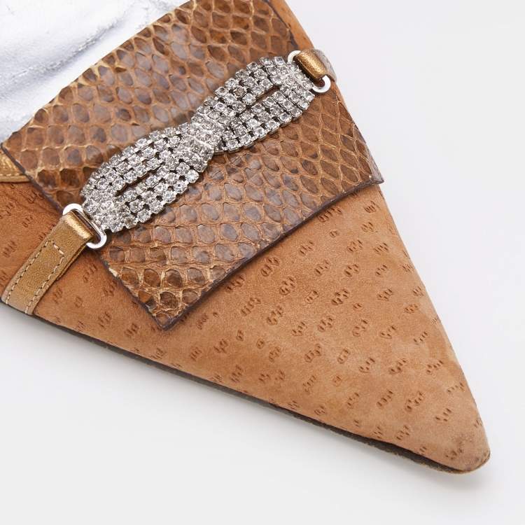 مملوكة مسبقًا Dolce & Gabbana Brown Leather And Snakeskin Embellished Ballet Flats Size 39