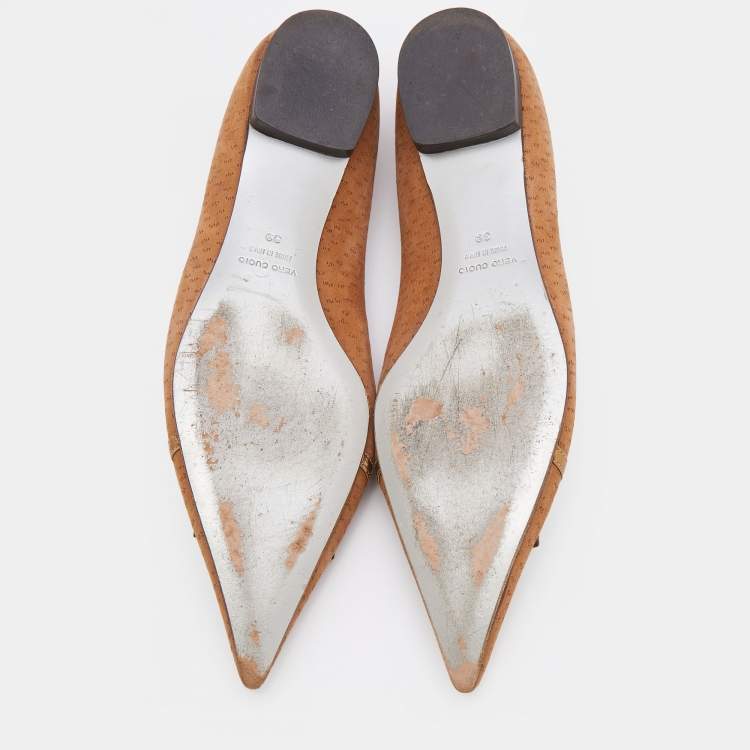 مملوكة مسبقًا Dolce & Gabbana Brown Leather And Snakeskin Embellished Ballet Flats Size 39