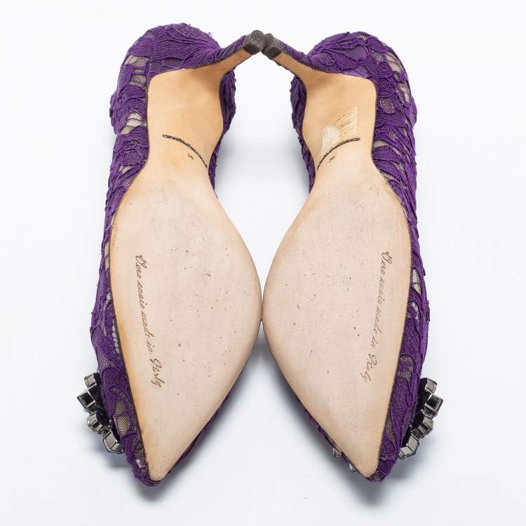 Pre Owned Dolce & Gabbana Purple Lace Crystal Embellished Bellucci Pumps Size 36