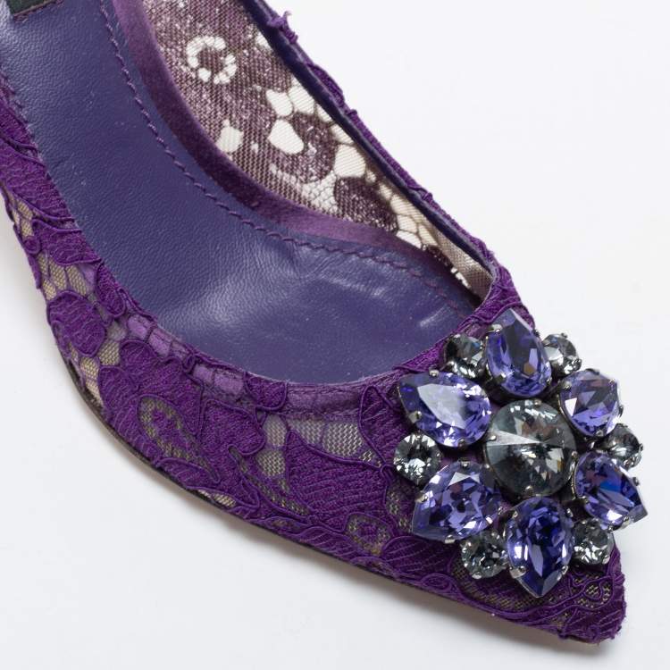 Pre Owned Dolce & Gabbana Purple Lace Crystal Embellished Bellucci Pumps Size 36