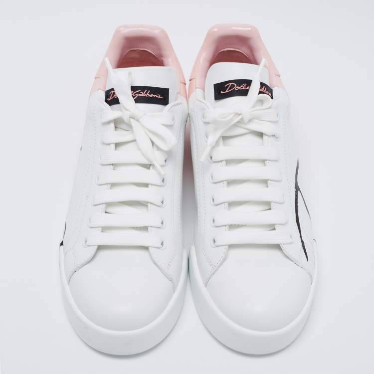 Pre Owned Dolce & Gabbana White Leather And Patent Portofino Sneakers Size 38