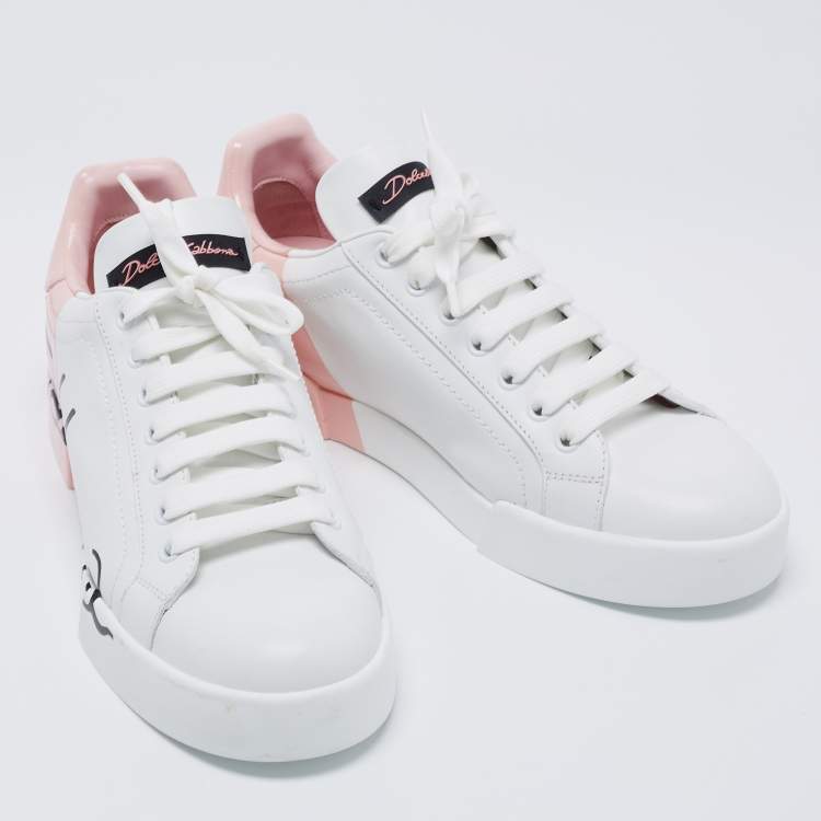 Pre Owned Dolce & Gabbana White Leather And Patent Portofino Sneakers Size 38