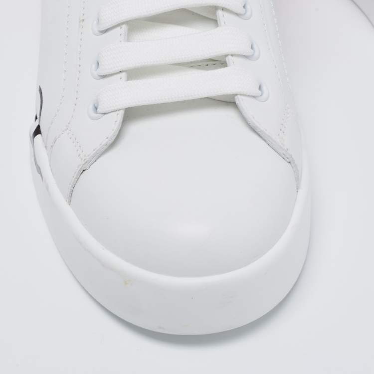 Pre Owned Dolce & Gabbana White Leather And Patent Portofino Sneakers Size 38