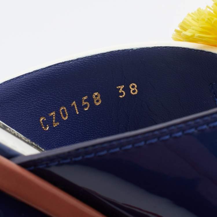 مملوكة مسبقًا Dolce & Gabbana Blue/Cream Patent Leather Embellished Double Platform Wedge Sandals Size 38