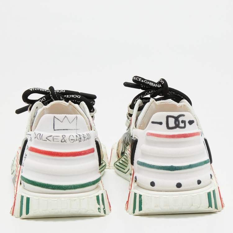 Pre Owned Dolce & Gabbana White Suede And Fabric DG Milano Graffiti NS1 Low Top Sneakers Size 37