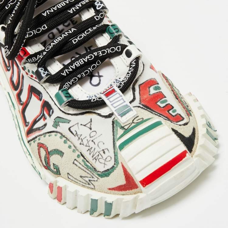 Pre Owned Dolce & Gabbana White Suede And Fabric DG Milano Graffiti NS1 Low Top Sneakers Size 37