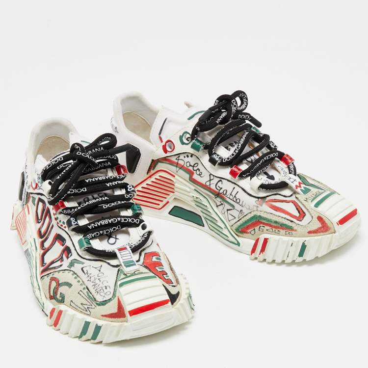 Pre Owned Dolce & Gabbana White Suede And Fabric DG Milano Graffiti NS1 Low Top Sneakers Size 37