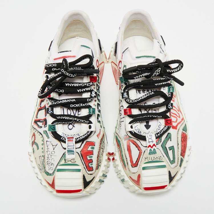 Pre Owned Dolce & Gabbana White Suede And Fabric DG Milano Graffiti NS1 Low Top Sneakers Size 37