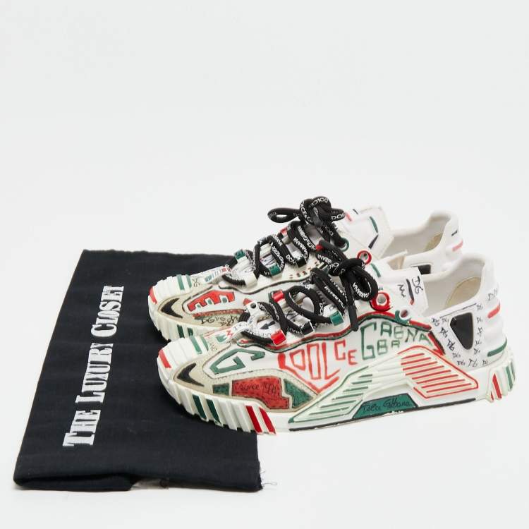 Pre Owned Dolce & Gabbana White Suede And Fabric DG Milano Graffiti NS1 Low Top Sneakers Size 37