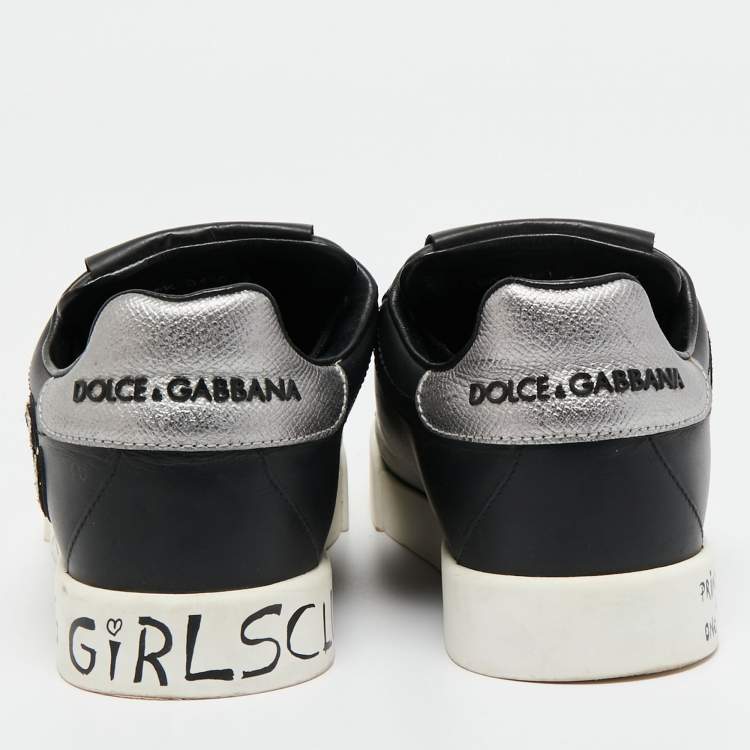 Pre Owned Dolce & Gabbana Black Leather Portofino Lace Up Sneakers Size 37 