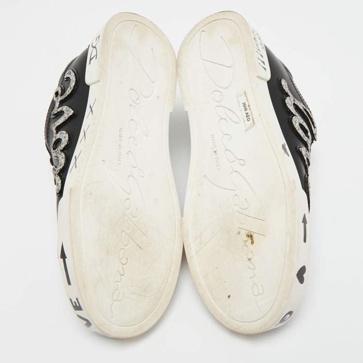Pre Owned Dolce & Gabbana Black Leather Portofino Lace Up Sneakers Size 37 