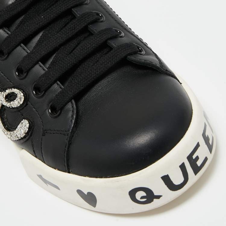 Pre Owned Dolce & Gabbana Black Leather Portofino Lace Up Sneakers Size 37 
