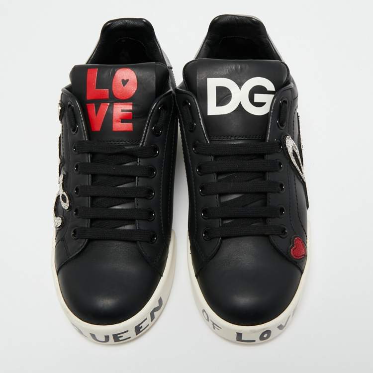 Pre Owned Dolce & Gabbana Black Leather Portofino Lace Up Sneakers Size 37 