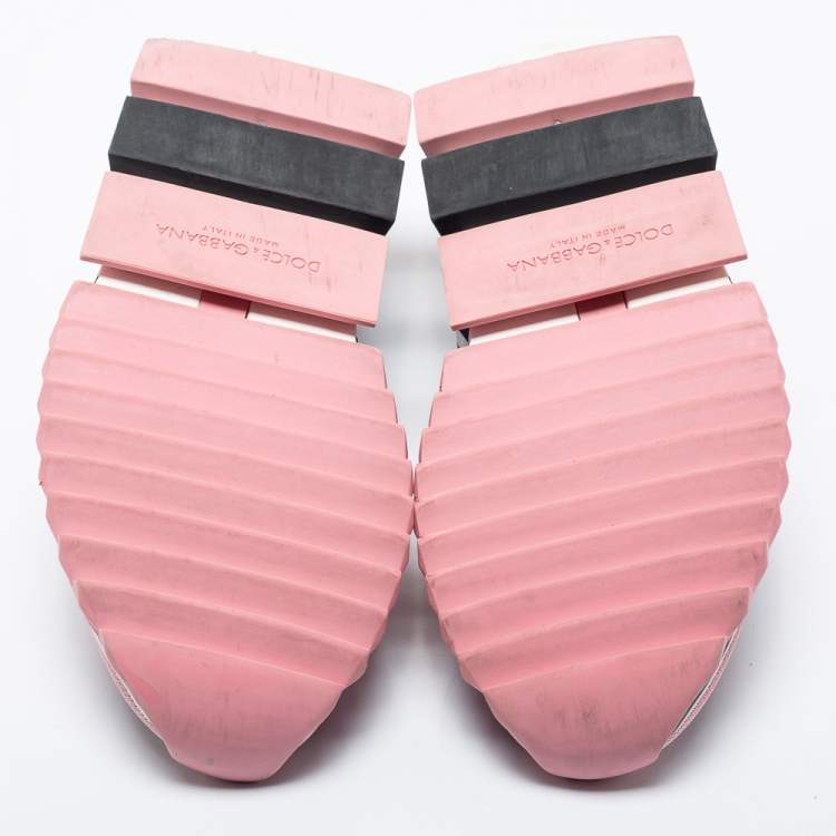 مملوكة مسبقًا Dolce & Gabbana Pink/Black Knit Fabric Sorrento Slip-On Sneakers Size 41