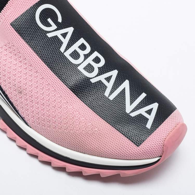 مملوكة مسبقًا Dolce & Gabbana Pink/Black Knit Fabric Sorrento Slip-On Sneakers Size 41