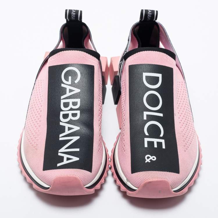 مملوكة مسبقًا Dolce & Gabbana Pink/Black Knit Fabric Sorrento Slip-On Sneakers Size 41