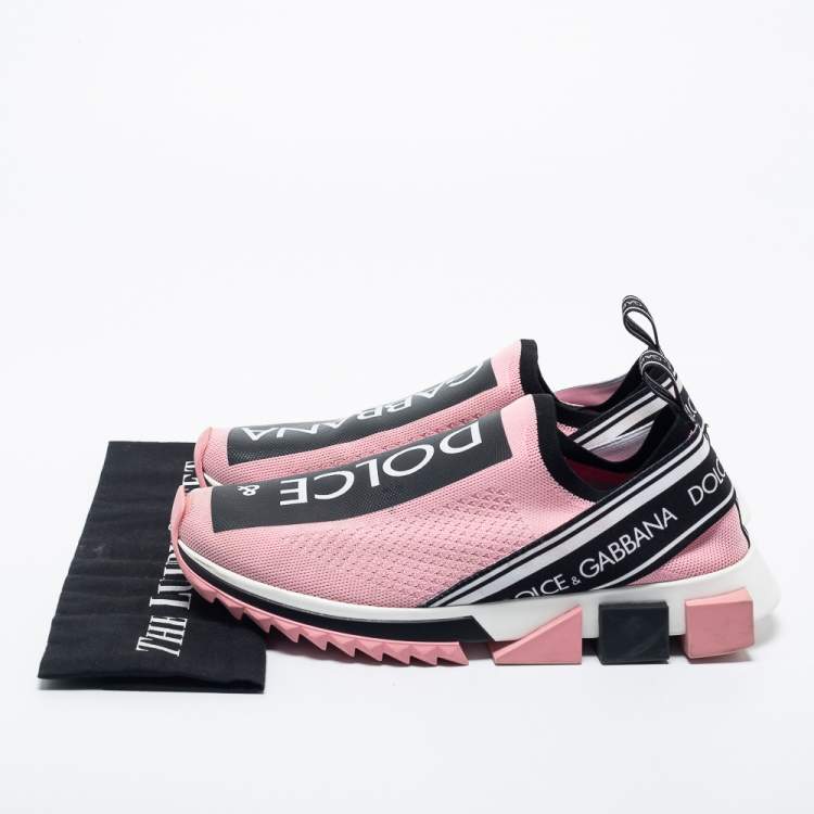 مملوكة مسبقًا Dolce & Gabbana Pink/Black Knit Fabric Sorrento Slip-On Sneakers Size 41