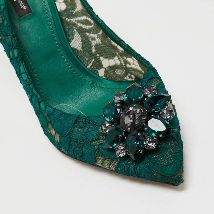 Pre Owned Dolce & Gabbana Green Mesh And Lace Bellucci Pumps Size 40
