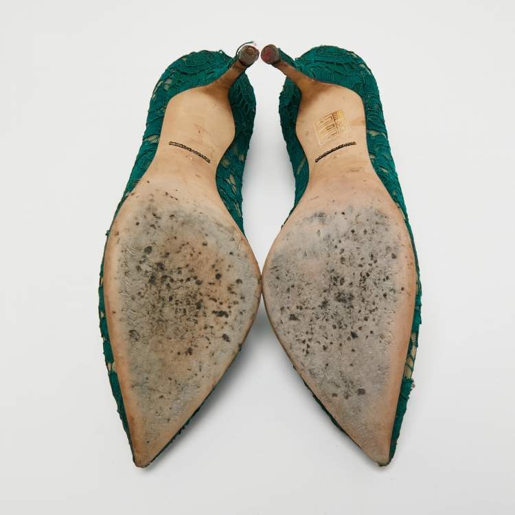 Pre Owned Dolce & Gabbana Green Mesh And Lace Bellucci Pumps Size 40