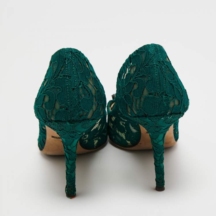 Pre Owned Dolce & Gabbana Green Mesh And Lace Bellucci Pumps Size 40