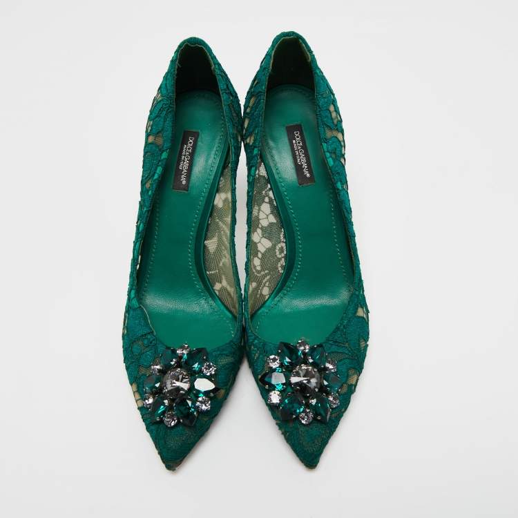 Pre Owned Dolce & Gabbana Green Mesh And Lace Bellucci Pumps Size 40