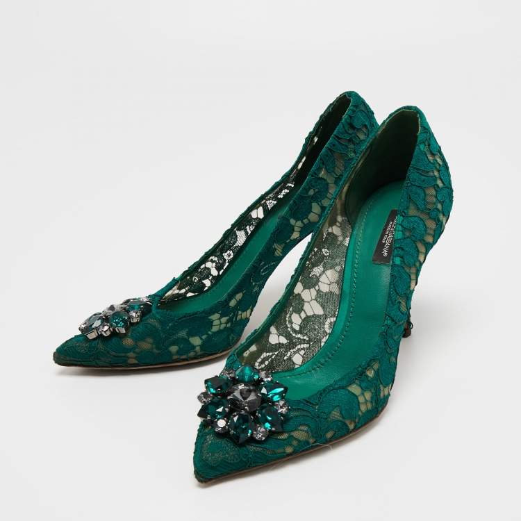 Pre Owned Dolce & Gabbana Green Mesh And Lace Bellucci Pumps Size 40