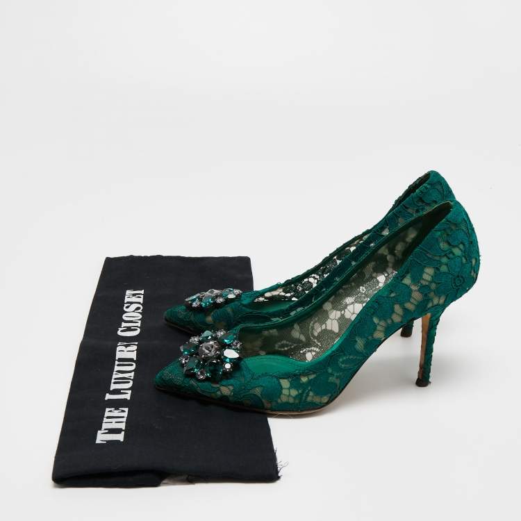 Pre Owned Dolce & Gabbana Green Mesh And Lace Bellucci Pumps Size 40
