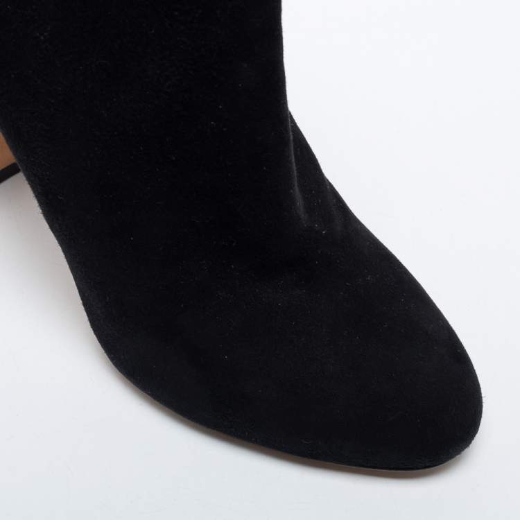 Pre Owned Dolce & Gabbana Black Suede Jewel Heel Ankle Boots Size 37
