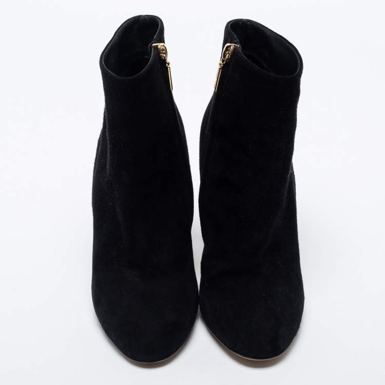 Pre Owned Dolce & Gabbana Black Suede Jewel Heel Ankle Boots Size 37