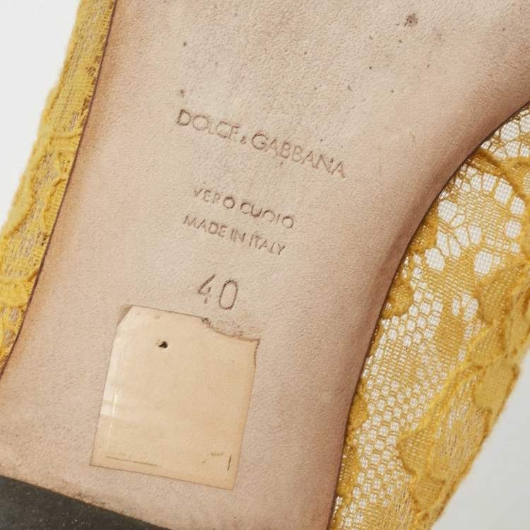 Pre Owned Dolce & Gabbana Yellow Lace Crystal Embellished Taormina Ballet Flats Size 40