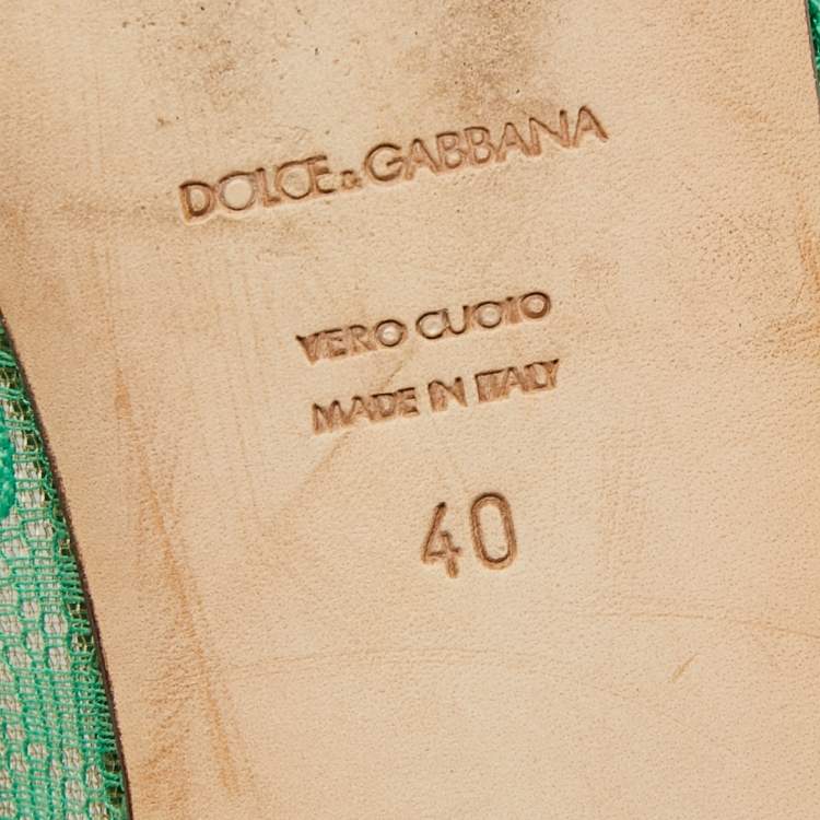 Pre Owned Dolce & Gabbana Green Lace Crystal Embellished Taormina Ballet Flats Size 40
