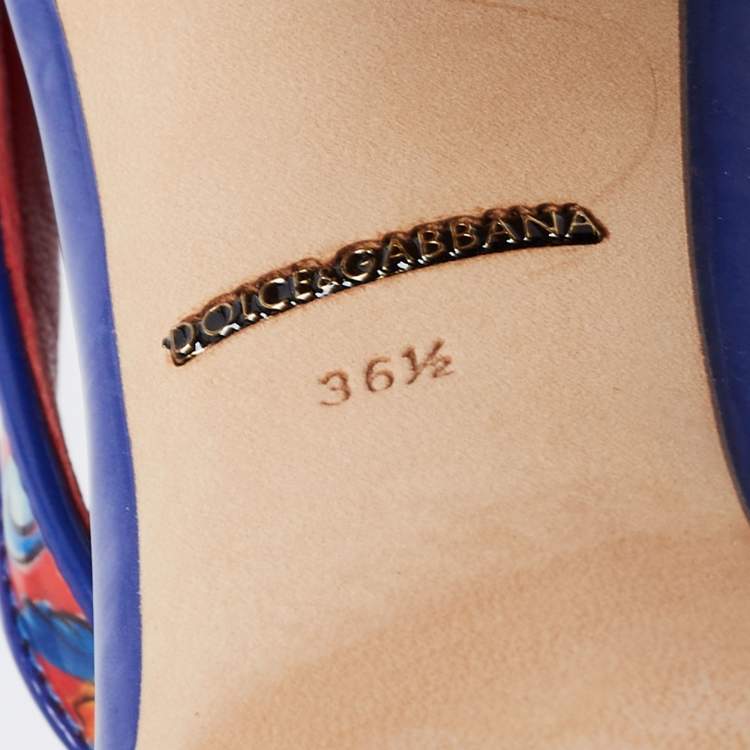 مملوكة مسبقًا Dolce & Gabbana Multicolor Floral Print Patent Leather Embellished T-Strap Pumps Size 36.5
