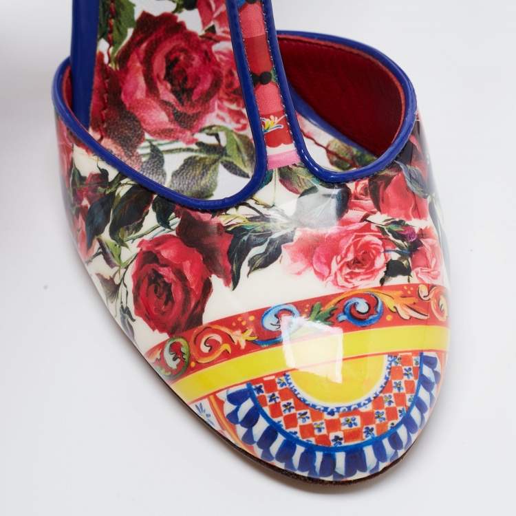 مملوكة مسبقًا Dolce & Gabbana Multicolor Floral Print Patent Leather Embellished T-Strap Pumps Size 36.5