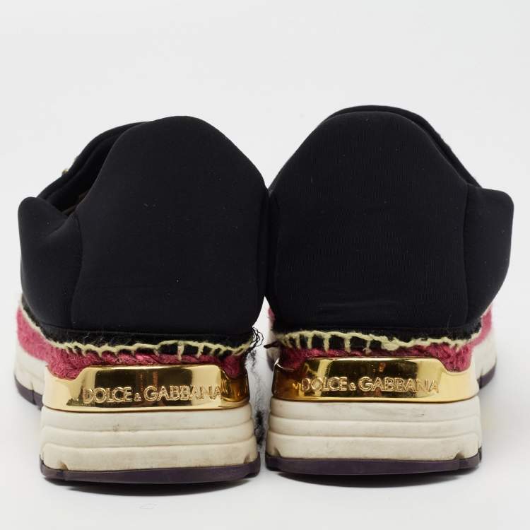 Pre Owned Dolce & Gabbana Black Fabric Crystal Embellished Slip On Sneakers Size 38