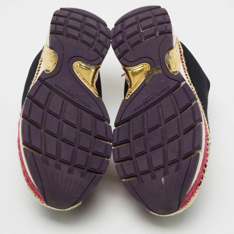 Pre Owned Dolce & Gabbana Black Fabric Crystal Embellished Slip On Sneakers Size 38