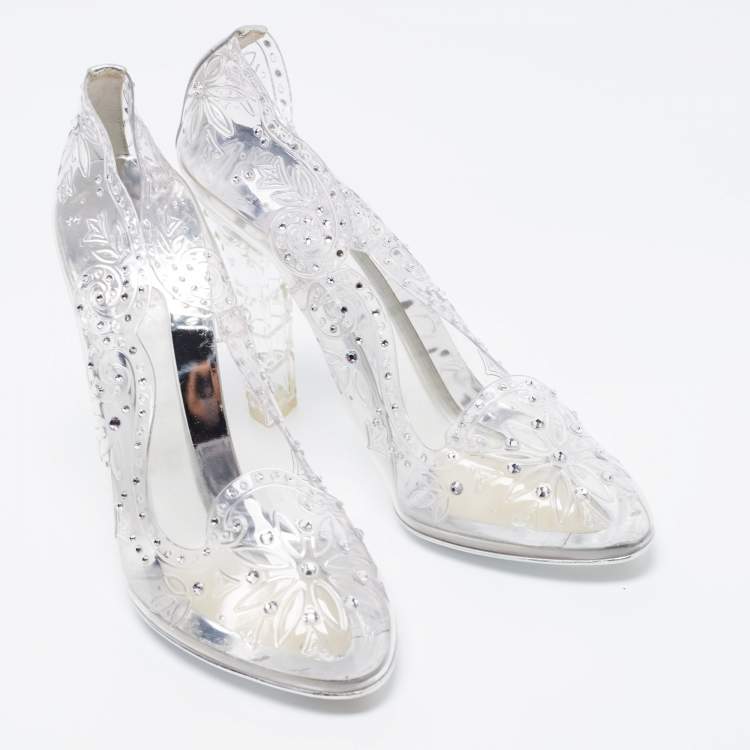 Pre Owned Dolce & Gabbana Transparent PVC Crystal Embellishment Cinderella Pumps Size 37
