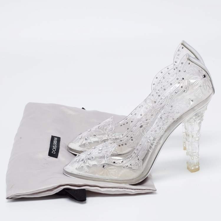 Pre Owned Dolce & Gabbana Transparent PVC Crystal Embellishment Cinderella Pumps Size 37